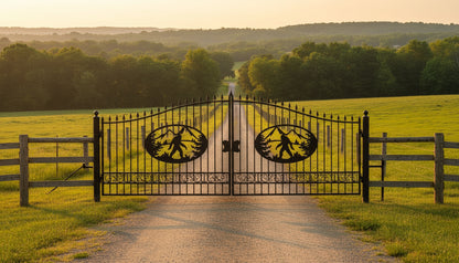 Wrought Iron Black Driveway Gate Set

Decorative Iron Entry Gates for Farm and Ranch

Durable Wrought Iron Gates – Deer Design

Heavy-Duty Black Iron Gates for Estate Entrance

Tree of Life Wrought Iron Entry Gate Design