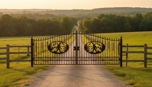 Wrought Iron Black Driveway Gate Set

Decorative Iron Entry Gates for Farm and Ranch

Durable Wrought Iron Gates – Deer Design

Heavy-Duty Black Iron Gates for Estate Entrance

Tree of Life Wrought Iron Entry Gate Design
