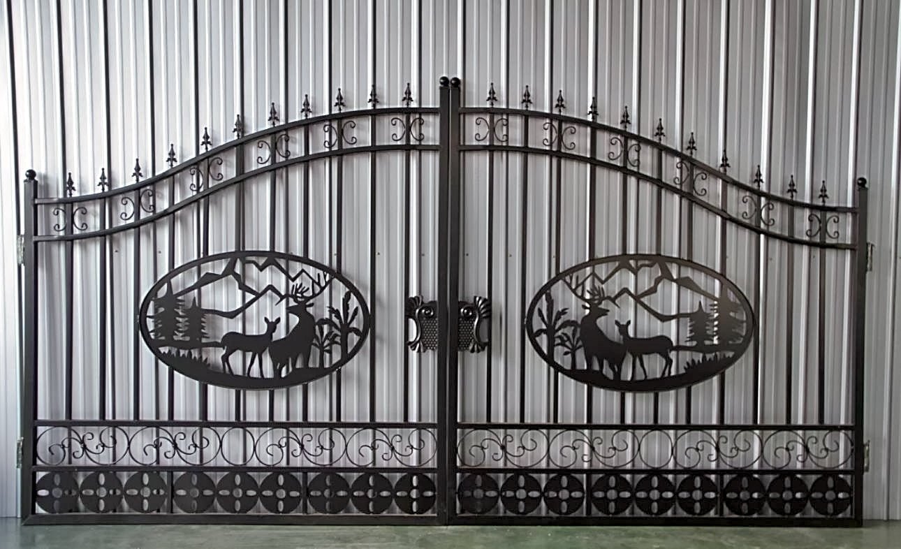 Wrought Iron Black Driveway Gate Set

Decorative Iron Entry Gates for Farm and Ranch

Durable Wrought Iron Gates – Deer Design

Heavy-Duty Black Iron Gates for Estate Entrance

Tree of Life Wrought Iron Entry Gate Design