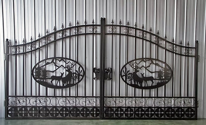 Wrought Iron Black Driveway Gate Set

Decorative Iron Entry Gates for Farm and Ranch

Durable Wrought Iron Gates – Deer Design

Heavy-Duty Black Iron Gates for Estate Entrance

Tree of Life Wrought Iron Entry Gate Design