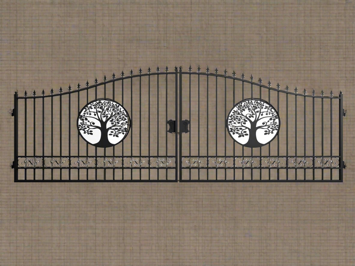 Wrought Iron Black Driveway Gate Set

Decorative Iron Entry Gates for Farm and Ranch

Durable Wrought Iron Gates – Deer Design

Heavy-Duty Black Iron Gates for Estate Entrance

Tree of Life Wrought Iron Entry Gate Design