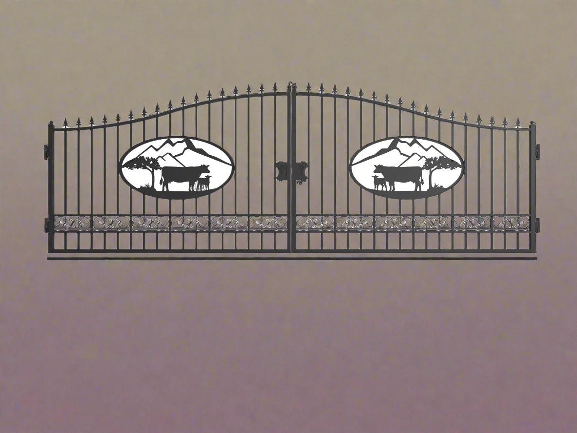 Wrought Iron Black Driveway Gate Set

Decorative Iron Entry Gates for Farm and Ranch

Durable Wrought Iron Gates – Deer Design

Heavy-Duty Black Iron Gates for Estate Entrance

Tree of Life Wrought Iron Entry Gate Design