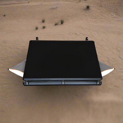 X3 rooftop tent fully opened with ladder
Closed X3 hard shell rooftop tent on SUV
Interior view of X3 rooftop tent
Overland-ready rooftop tent with LED lighting
Rooftop camping shelter mounted on vehicle