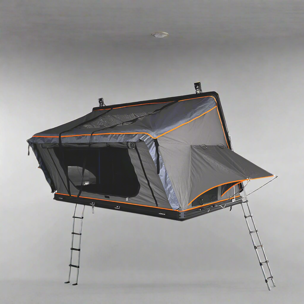 X3 rooftop tent fully opened with ladder
Closed X3 hard shell rooftop tent on SUV
Interior view of X3 rooftop tent
Overland-ready rooftop tent with LED lighting
Rooftop camping shelter mounted on vehicle