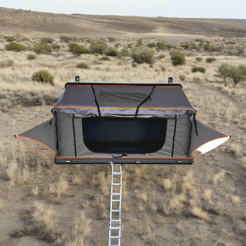 X3 rooftop tent fully opened with ladder
Closed X3 hard shell rooftop tent on SUV
Interior view of X3 rooftop tent
Overland-ready rooftop tent with LED lighting
Rooftop camping shelter mounted on vehicle