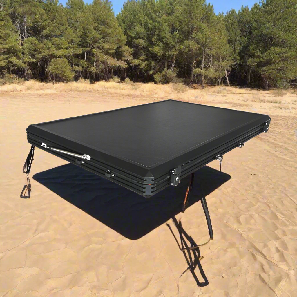 X3 rooftop tent fully opened with ladder
Closed X3 hard shell rooftop tent on SUV
Interior view of X3 rooftop tent
Overland-ready rooftop tent with LED lighting
Rooftop camping shelter mounted on vehicle