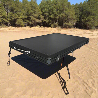 X3 rooftop tent fully opened with ladder
Closed X3 hard shell rooftop tent on SUV
Interior view of X3 rooftop tent
Overland-ready rooftop tent with LED lighting
Rooftop camping shelter mounted on vehicle