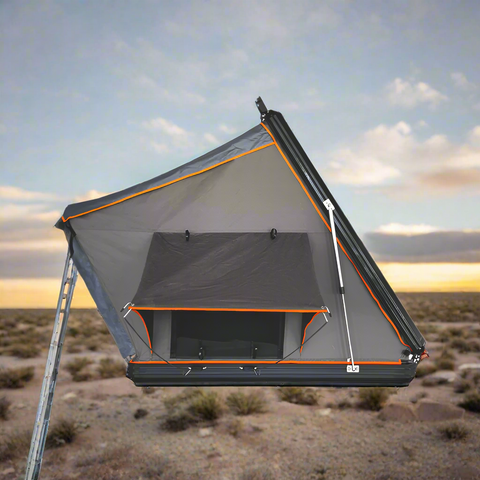 X3 rooftop tent fully opened with ladder
Closed X3 hard shell rooftop tent on SUV
Interior view of X3 rooftop tent
Overland-ready rooftop tent with LED lighting
Rooftop camping shelter mounted on vehicle
