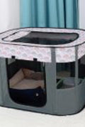 XL foldable dog crate with mesh windows and roll-up door
Portable pet house crate with removable top skylight
Indoor and outdoor soft pet kennel setup
Folded dog crate for easy storage and travel
Cat and dog resting in mesh pet crate