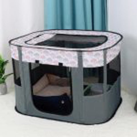 XL foldable dog crate with mesh windows and roll-up door
Portable pet house crate with removable top skylight
Indoor and outdoor soft pet kennel setup
Folded dog crate for easy storage and travel
Cat and dog resting in mesh pet crate