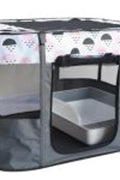 XL foldable dog crate with mesh windows and roll-up door
Portable pet house crate with removable top skylight
Indoor and outdoor soft pet kennel setup
Folded dog crate for easy storage and travel
Cat and dog resting in mesh pet crate