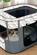 XL foldable dog crate with mesh windows and roll-up door
Portable pet house crate with removable top skylight
Indoor and outdoor soft pet kennel setup
Folded dog crate for easy storage and travel
Cat and dog resting in mesh pet crate