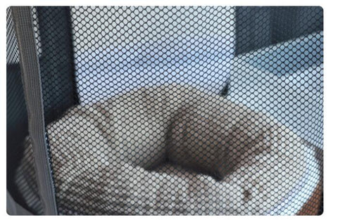XL foldable dog crate with mesh windows and roll-up door
Portable pet house crate with removable top skylight
Indoor and outdoor soft pet kennel setup
Folded dog crate for easy storage and travel
Cat and dog resting in mesh pet crate