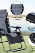 XL Padded Zero Gravity Recliner Chair – Front View

Heavy-Duty Folding Outdoor Lounger – 350 lbs Capacity

Recliner Chair Fully Extended – Oversized Comfort

Folded XL Reclining Chair – Easy Storage

Side Profile of Padded Zero Gravity Chair – Steel Frame

Outdoor Lounge Chair with Cushioned Headrest – Gray