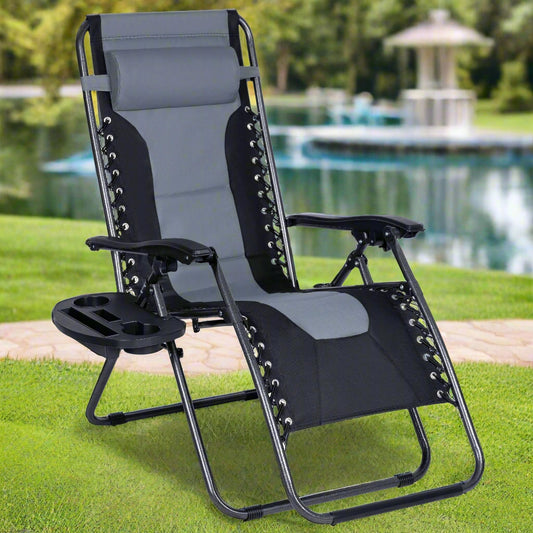 XL Padded Zero Gravity Recliner Chair – Front View

Heavy-Duty Folding Outdoor Lounger – 350 lbs Capacity

Recliner Chair Fully Extended – Oversized Comfort

Folded XL Reclining Chair – Easy Storage

Side Profile of Padded Zero Gravity Chair – Steel Frame

Outdoor Lounge Chair with Cushioned Headrest – Gray