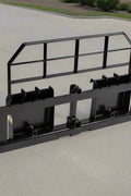 XL pallet fork frame with 2-inch receiver for skid steer – 5000 lb rated
Heavy-duty 72-inch skid steer pallet fork frame with headache rack
Skid steer fork frame in field with trailer hitch and fork slots
Compact 60" pallet fork frame – skid steer attachment
Slotted carriage for Class II pallet forks on steel frame