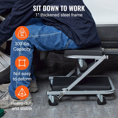 Garage rolling seat used for detailing and maintenance tasks