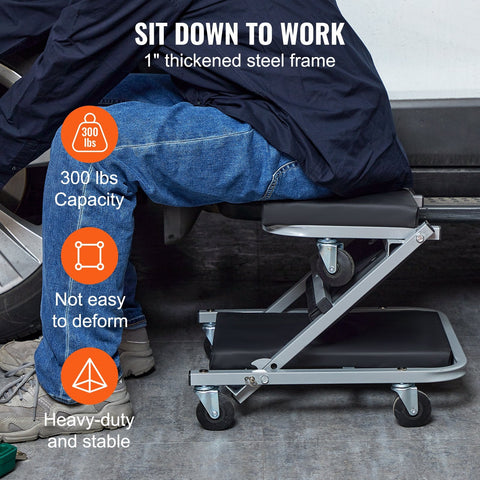 Garage rolling seat used for detailing and maintenance tasks