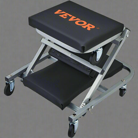 2-in-1 folding mechanic creeper seat and rolling garage stool with padded seat