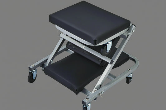 2-in-1 folding mechanic creeper seat and rolling garage stool with padded seat