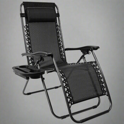 Zero Gravity Recliner Chair – Black Outdoor Folding Seat

Foldable Recliner Chair for Camping & Patios

Side View of Adjustable Outdoor Lounge Chair

Reclining Position Display – Zero Gravity Outdoor Chair

Compact Folded Recliner Chair – Easy to Transport

Weather-Resistant Mesh Lounge Chair – Zero Gravity Design