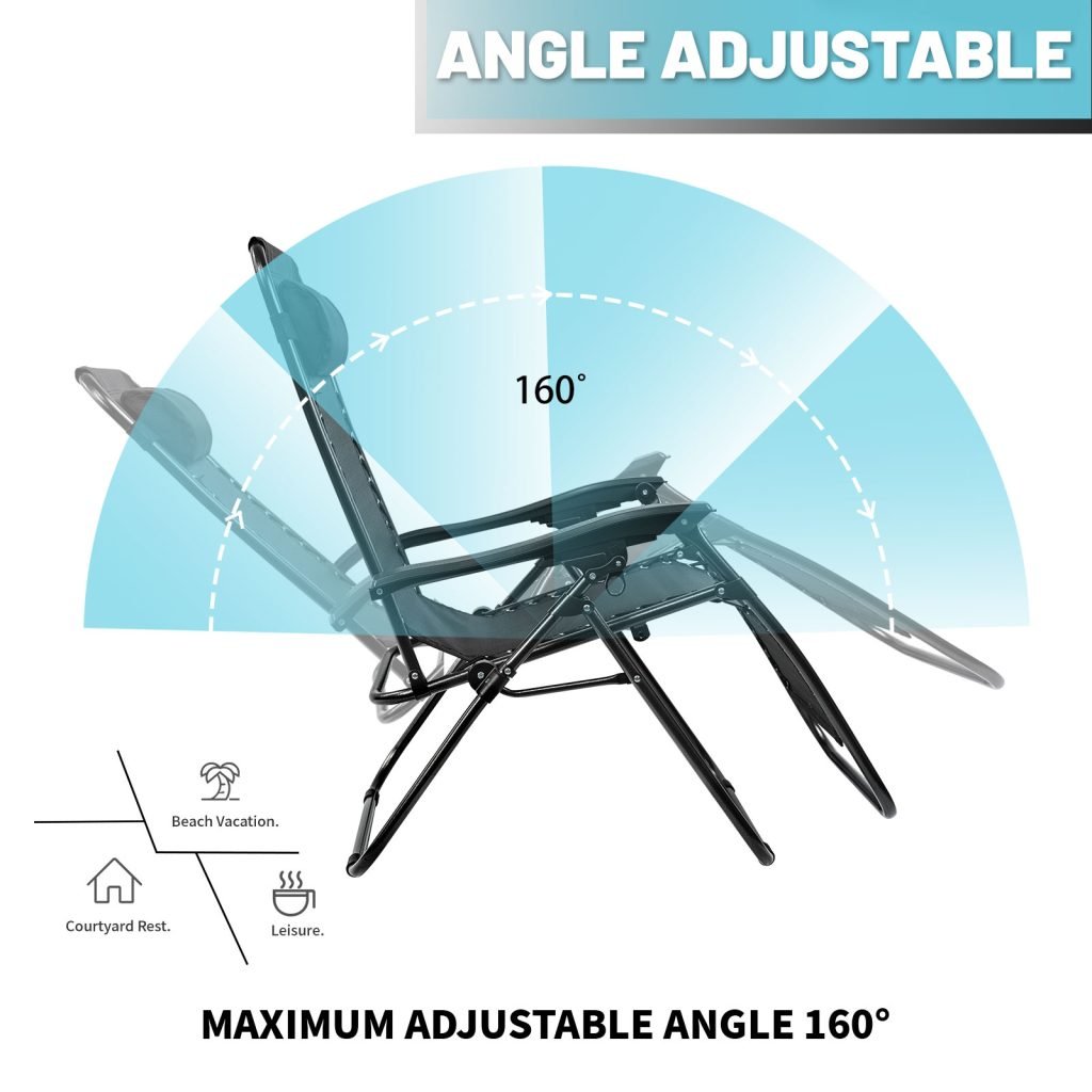 Zero Gravity Recliner Chairs – Adjustable Patio Set (Front View)

Foldable Outdoor Reclining Lounge Chairs – Set of 2

Zero Gravity Chairs Folded – Compact Storage View

Recliner Chairs Fully Reclined by Poolside – Set of Two

Patio Chairs with Adjustable Headrests – Black Mesh

Outdoor Lounge Recliner Chairs – Camping Ready Set