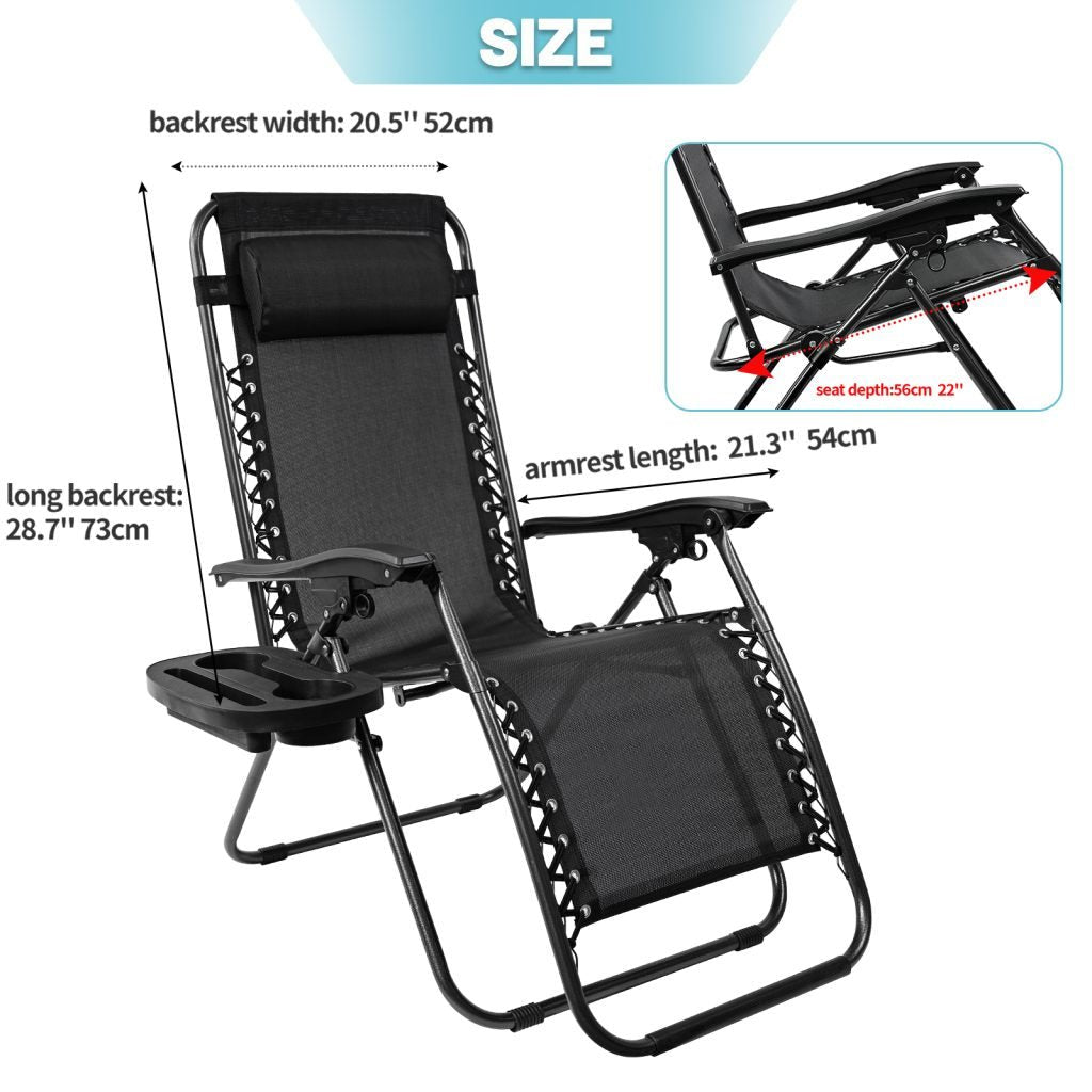 Zero Gravity Recliner Chairs – Adjustable Patio Set (Front View)

Foldable Outdoor Reclining Lounge Chairs – Set of 2

Zero Gravity Chairs Folded – Compact Storage View

Recliner Chairs Fully Reclined by Poolside – Set of Two

Patio Chairs with Adjustable Headrests – Black Mesh

Outdoor Lounge Recliner Chairs – Camping Ready Set