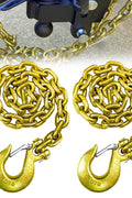 Close-up of 3/8" Grade 80 towing chain with safety hooks
Zinc-plated towing chain with embossed G80 markings
Set of Grade 80 towing chains coiled for storage
DOT-compliant heavy-duty towing chain with latch hooks