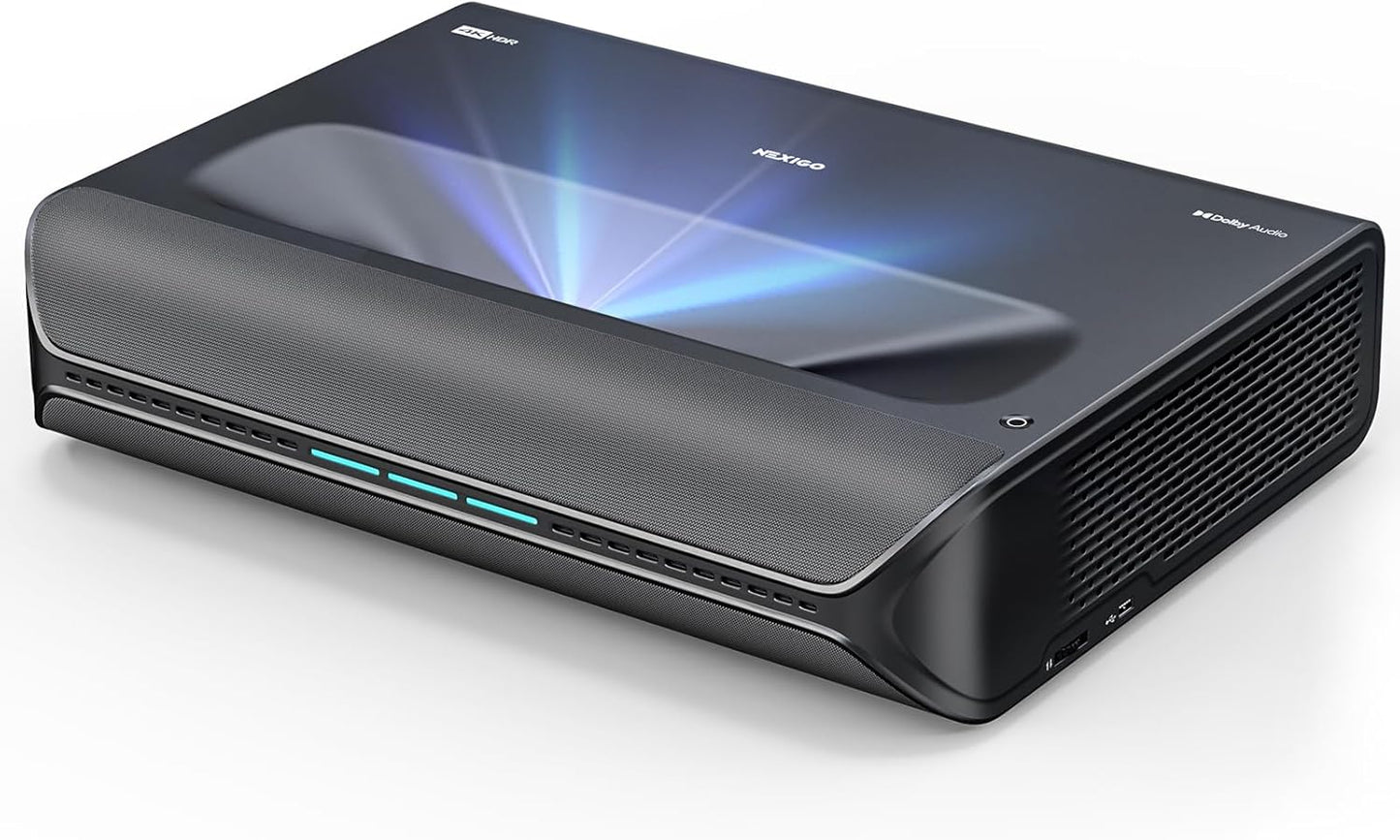 NexiGo Aurora Pro, Ultra Short Throw 4K Tri - Color Laser Projector, 2400 Lumens, Screen Adoption, Dynamic Laser Dimming, Dolby Vision & Atoms, HDR10+, HLG, Active 3D, 60W Speakers, UST Laser TV - with | Sold by Uncle Wiener's Wholesale