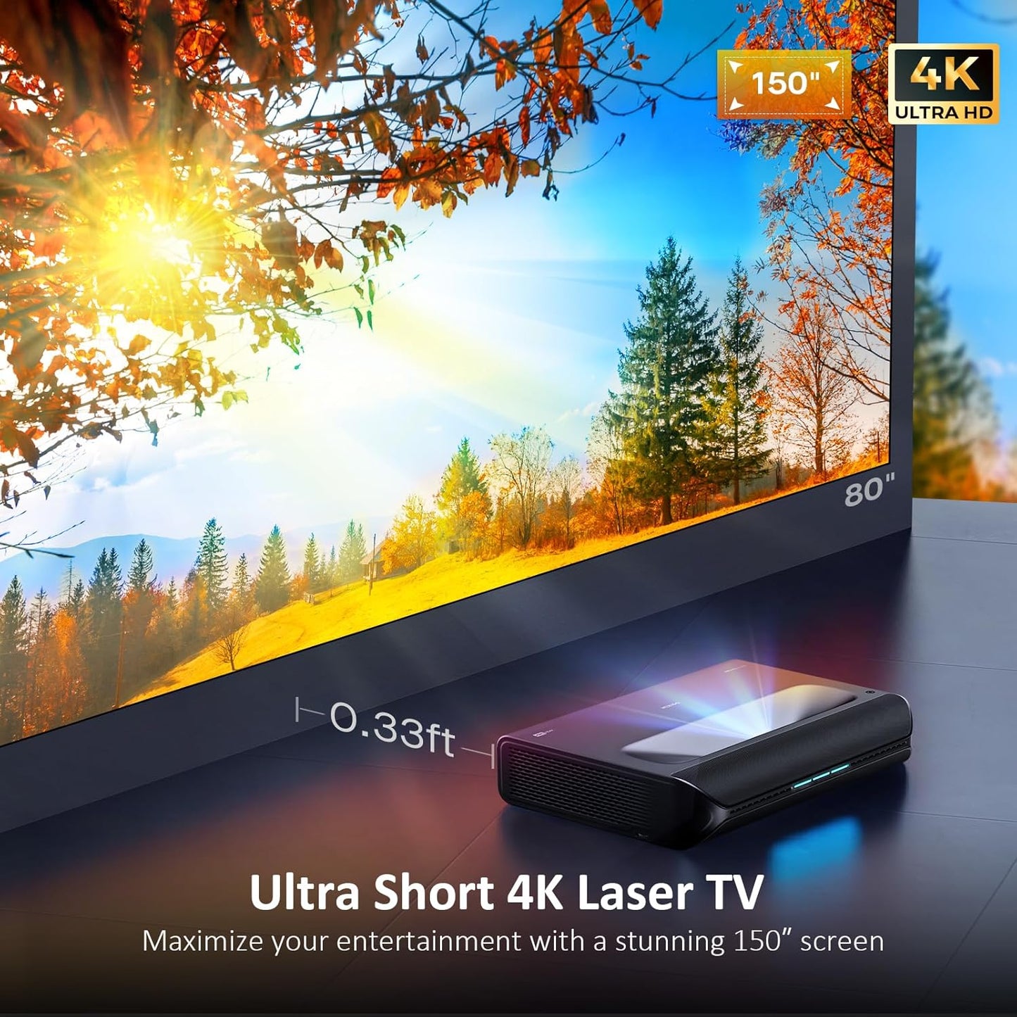 NexiGo Aurora Pro, Ultra Short Throw 4K Tri - Color Laser Projector, 2400 Lumens, Screen Adoption, Dynamic Laser Dimming, Dolby Vision & Atoms, HDR10+, HLG, Active 3D, 60W Speakers, UST Laser TV - with | Sold by Uncle Wiener's Wholesale