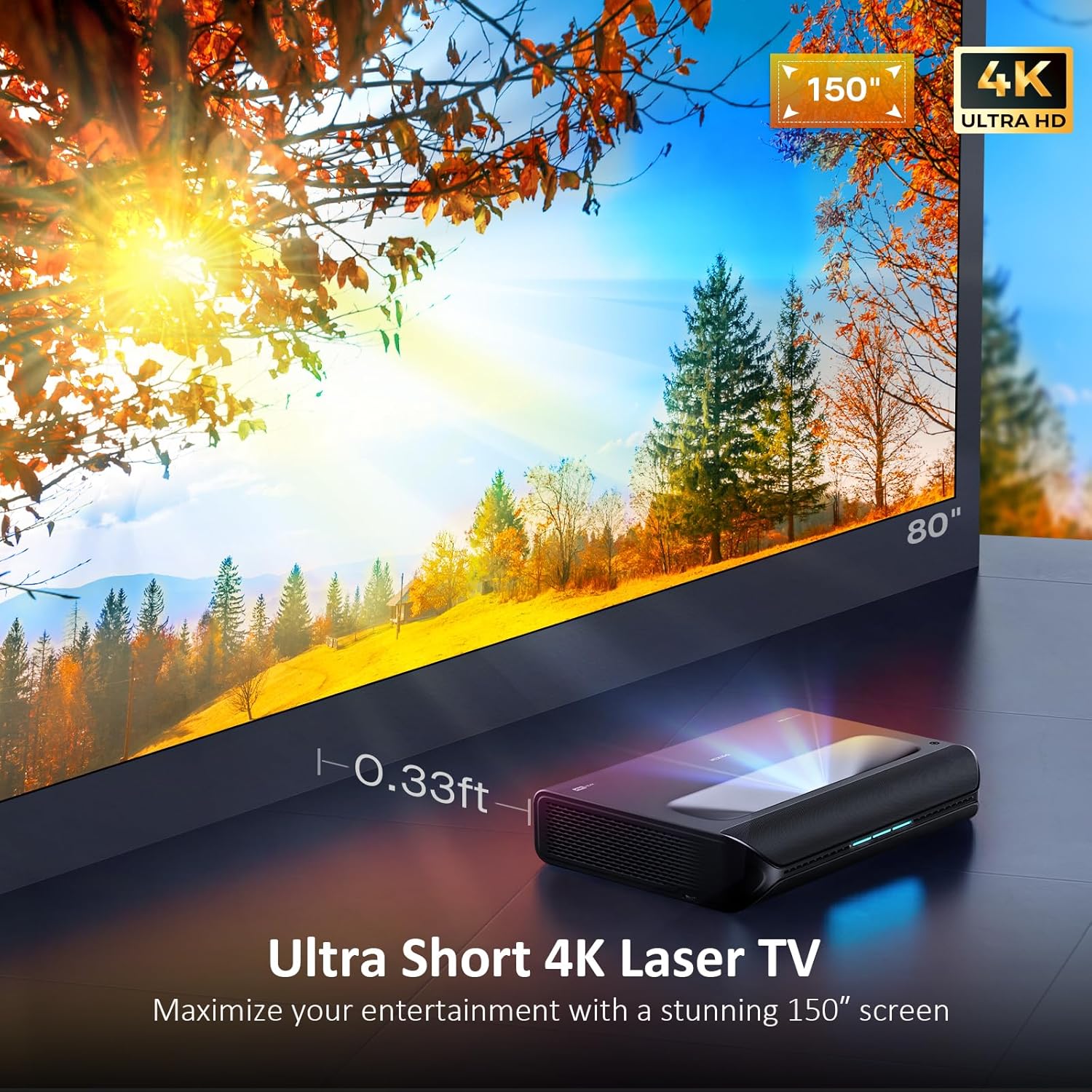 NexiGo Aurora Pro, Ultra Short Throw 4K Tri - Color Laser Projector, 2400 Lumens, Screen Adoption, Dynamic Laser Dimming, Dolby Vision & Atoms, HDR10+, HLG, Active 3D, 60W Speakers, UST Laser TV - with | Sold by Uncle Wiener's Wholesale