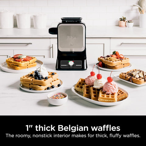 Ninja BW1000C Belgian Waffle Maker, Nonstick, 5 Shade Settings, Easy to Clean, Black/Silver, 12 inch - with | Sold by Uncle Wiener's Wholesale