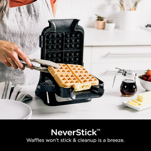 Ninja BW1000C Belgian Waffle Maker, Nonstick, 5 Shade Settings, Easy to Clean, Black/Silver, 12 inch - with | Sold by Uncle Wiener's Wholesale