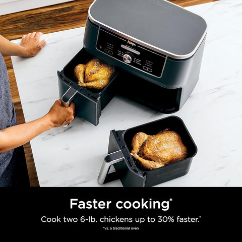 Ninja DZ401 Foodi 10 Quart 6 - in - 1 DualZone XL Stainless Steel Air Fryer Oven with 2 Independent Frying Baskets, Match Cook & Smart Finish for Quick, Easy Family - Sized Meals, Grey - with | Sold by Uncle Wiener's Wholesale