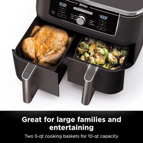 Ninja DZ401 Foodi 10 Quart 6 - in - 1 DualZone XL Stainless Steel Air Fryer Oven with 2 Independent Frying Baskets, Match Cook & Smart Finish for Quick, Easy Family - Sized Meals, Grey - with | Sold by Uncle Wiener's Wholesale