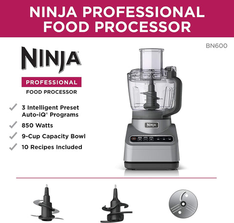 Ninja Professional Plus Food Processor 850 - Watts With Auto - iQ Preset Programs Chop Puree Dough Slice Shred With a 9 - Cup Capacity and a Silver Stainless Finish (BN600C) - Canadian Version, used item - with | Sold by Uncle Wiener's Wholesale
