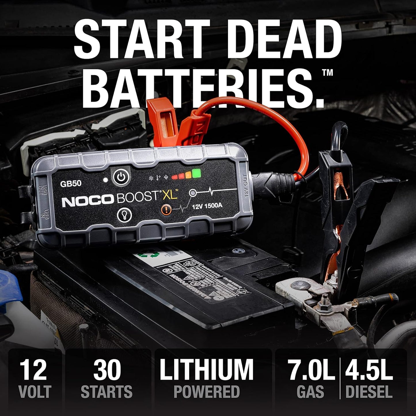 NOCO Boost GB50: 1500A UltraSafe Jump Starter – 12V Lithium Battery Booster Pack, Portable Jump Box, Power Bank & Jumper Cables - For 6.0L Gas and 3.0L Diesel Engines - with | Sold by Uncle Wiener's Wholesale