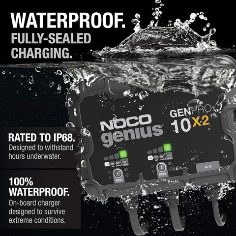 NOCO Genius GENPRO10X2: 2 - Bank, 20A Onboard Battery Charger - 10A Per Bank, 12V Waterproof Marine Charger with Overcharge Protection & Temperature Compensation – for Lead - Acid & Lithium Batteries - with | Sold by Uncle Wiener's Wholesale