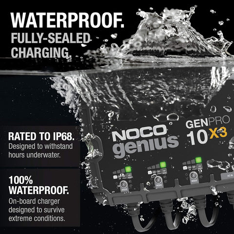 NOCO Genius GENPRO10X3, 3 - Bank, 30A (10A/Bank) Smart Marine Battery Charger, 12V Waterproof Onboard Boat Charger, Battery Maintainer and Desulfator for AGM, Lithium (LiFePO4) and Deep - Cycle Batteries - with | Sold by Uncle Wiener's Wholesale