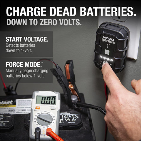 NOCO GENIUS1: 1A 6V/12V Smart Battery Charger – Automatic Maintainer, Trickle Charger & Desulfator with Overcharge Protection & Temperature Compensation – for Lead - Acid & Lithium Batteries - with | Sold by Uncle Wiener's Wholesale