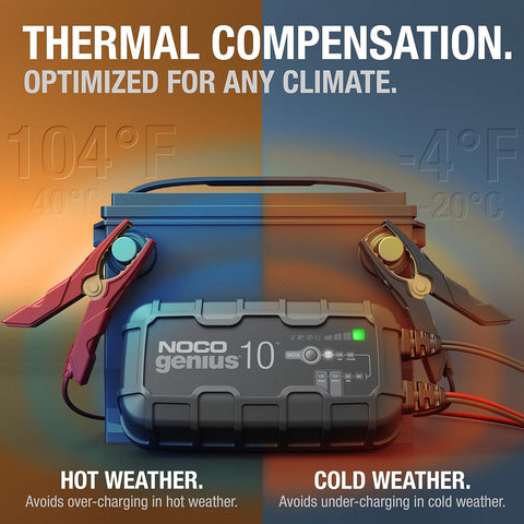 NOCO GENIUS10, 10A Automatic Smart Charger, 6V and 12V Portable Automotive Car Battery Charger, Battery Maintainer, Float Charger, Trickle Charger and Battery Desulfator with Temperature Compensation - with | Sold by Uncle Wiener's Wholesale