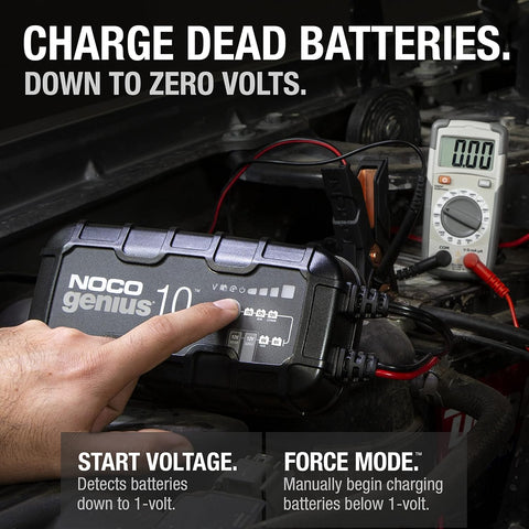 NOCO GENIUS10, 10A Automatic Smart Charger, 6V and 12V Portable Automotive Car Battery Charger, Battery Maintainer, Float Charger, Trickle Charger and Battery Desulfator with Temperature Compensation - with | Sold by Uncle Wiener's Wholesale