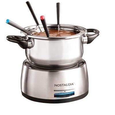 Nostalgia 6 - Cup Stainless Steel Electric Fondue Pot with Temperature Control - with Dimensions (Overall): 8.27 inches (H) x 8.66 inches (W) x 8.66 inches (D) | Sold by Uncle Wiener's Wholesale