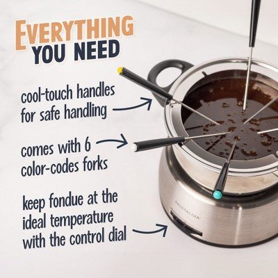 Nostalgia 6 - Cup Stainless Steel Electric Fondue Pot with Temperature Control - with Dimensions (Overall): 8.27 inches (H) x 8.66 inches (W) x 8.66 inches (D) | Sold by Uncle Wiener's Wholesale
