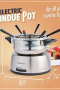 Nostalgia 6 - Cup Stainless Steel Electric Fondue Pot with Temperature Control - with <B>Dimensions (Overall):</B> 8.27 inches (H) x 8.66 inches (W) x 8.66 inches (D) | Sold by Uncle Wiener's Wholesale