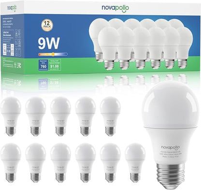 Novapollo A19 LED Light Bulbs 6-Pack – 60W Equivalent, 9W, 5000K Daylight, 760 Lumens, E26 Base - General Equipment with 12 | Sold by Uncle Wiener's Wholesale
