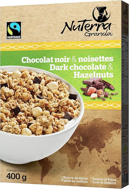 NuTerra Dark Chocolate & Hazelnut Granola Cereal 400g Fairtrade Whole Grain Oats - Snack with | Sold by Uncle Wiener's Wholesale