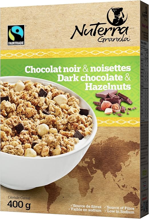NuTerra Dark Chocolate & Hazelnut Granola Cereal 400g Fairtrade Whole Grain Oats - Snack with | Sold by Uncle Wiener's Wholesale