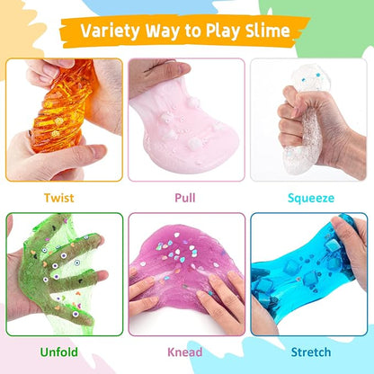 Okaybee Clear Slime Kit for Kids – 6-Pack 600ml Colourful Stretchy Slime with 13 Add-In Packs, Jelly Cube & Crunchy Sensory Slime, Ages 3+ - Toys with | Sold by Uncle Wiener's Wholesale