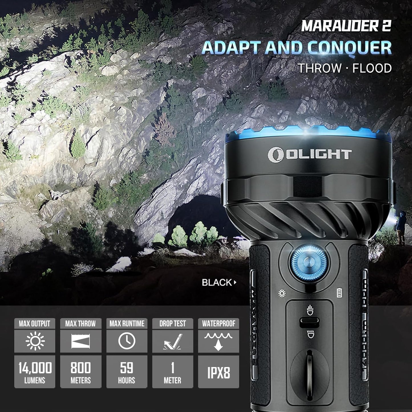 OLIGHT Marauder 2 Ultra Bright Rechargeable 14,000 - Lumen Flashlight – 800m Spotlight & 12 - LED Floodlight Combo - with | Sold by Uncle Wiener's Wholesale
